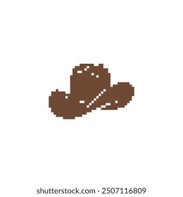 Pixelated cowboy hat icon. Retro-style brown cowboy hat graphic pixel art design