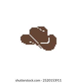 Ícone de chapéu de cowboy pixelado. Retro-estilo chapéu de cowboy marrom pixel gráfico design de arte