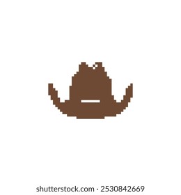 Ícone de chapéu de cowboy pixelado. Retro-estilo chapéu de cowboy marrom pixel gráfico design de arte