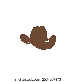 Ícone de chapéu de cowboy pixelado. Retro-estilo chapéu de cowboy marrom pixel gráfico design de arte