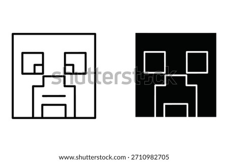 Pixelated Creeper Face Outline and Silhouette minecraft