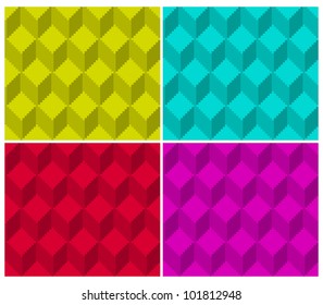 Pixelated cubic seamless background pattern. Vector illustration.