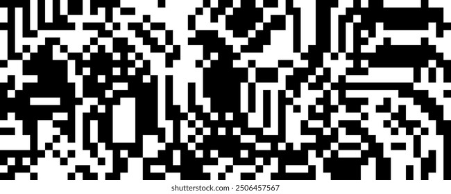 Pixelated curved wavy texture. Black and white dithered bent lines background. Digitalized backdrop for banner, poster, flyer, brochure, booklet. Abstract rasterized squiggle overlay wallpaper. Vector