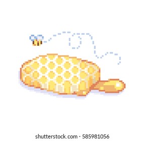 Pixelated cute bee honeycomb 8 bit - isolated vector illustration