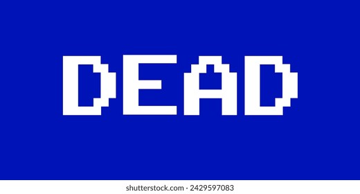 Texto muerto pixelado sobre fondo azul liso como metáfora de la pantalla azul de la muerte. Error, avería y colapso del software. ordenador y sistema operativo. Ilustración vectorial.