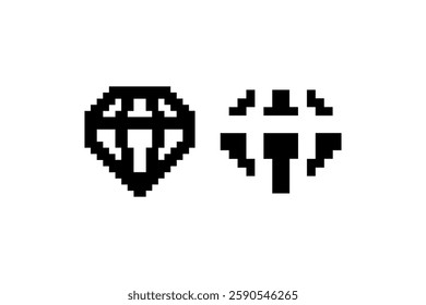 Pixelated diamond icon in 8-bit style Vector
