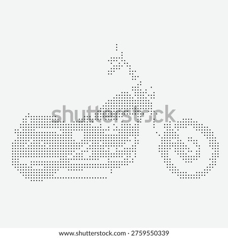 A pixelated or dot-matrix style illustration of a classic cruiser motorcycle, depicted in a side profile view on a clean white background.