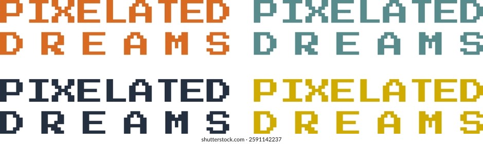 Pixelated Dreams – A retro pixel art typography design with bold, blocky letters in vintage colors. Ideal for digital, gaming, and tech-themed projects.