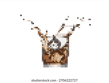 Verpixelter Drink Whiskey Splash. 8 Bit. Spieleentwicklung, mobile App. Isolierte Vektorgrafik.