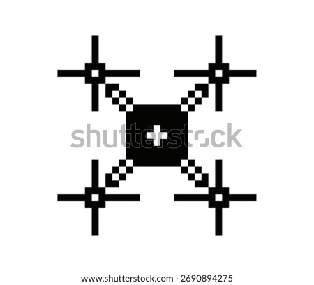 Pixelated Drone Symbol with Rotors and Central Plus Sign for Minimalist Imagery