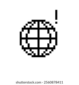 Pixelated of earth icon with exclamation mark above.