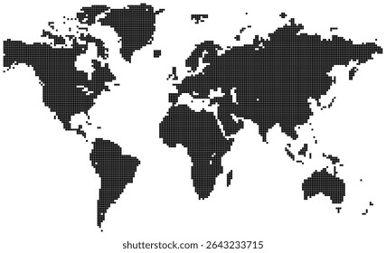 Pixelated earth shown in square shape dotted world map