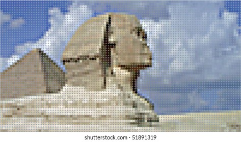 Pixelated egyptian sphinx and pyramid