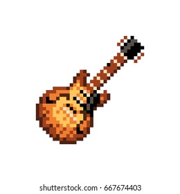 Pixelated electric guitar - isolated vector illustration