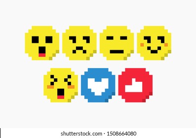 Pixelated emoticon set, flat design, simple