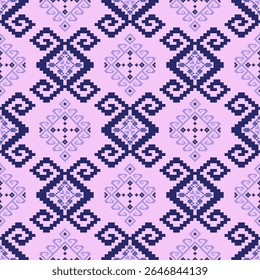 Pixelated Ethnic Fabric Design in Violet