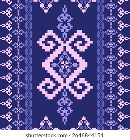 Pixelated Ethnic Fabric Design in Violet