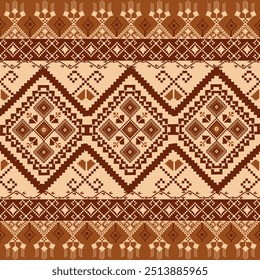 Pixelated fabric pattern assembled into various patterns in brown tones. 
Light brown, cream color blends beautifully. For destroying fabric, shirts, bags, curtains, scarves, sarongs or decorations as