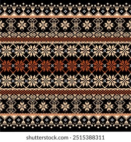 Patrón de tela pixelada, patrón étnico, patrón floral, tonos negros, rojos y amarillos para imprimir en tela, camisas, sarongs, bolsas, cubiertas de cuaderno o decorar como se desee.