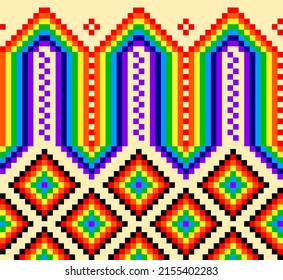 Pixelated fabrics use bright hues.