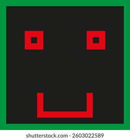 Pixelated face icon. Red and black portrait. Abstract digital symbol. Vector illustration.