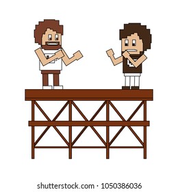 Pixelated fight game scene
