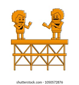Pixelated fight game scene