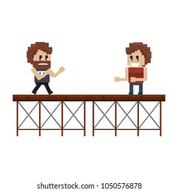 Pixelated fight game scene