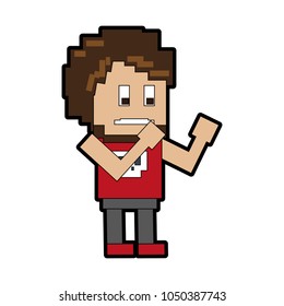 Pixelated fighter man character