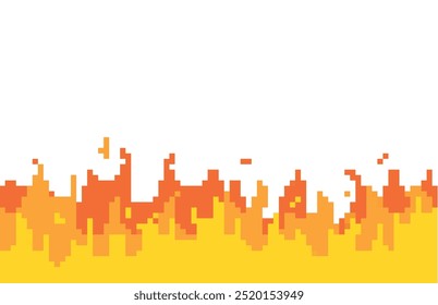 Ilustração de fogo pixelado. Simples pixel art de chamas laranja e amarela com bordas afiadas.