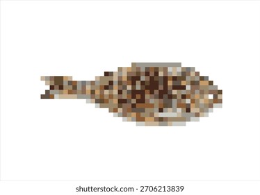 Pescado pixelado sobre fondo blanco. 8 bits. Desarrollo de juegos, App móvil. Ilustración vectorial aislada.	

