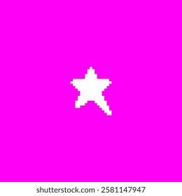 Pixelated five-pointed star. Retro futuristic Y2K element. Cyber aesthetics of the 80s - 90s. Geometric figure 8 bit. Game, sticker or logo. Vector illustration on bright pink isolated background.