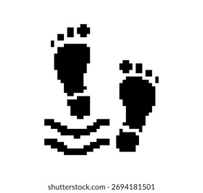 Huellas pixeladas en una superficie blanca con ondas de agua que ilustran un viaje
