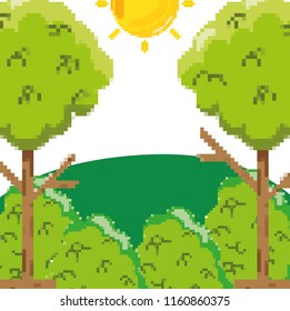 Pixelated forest scenery