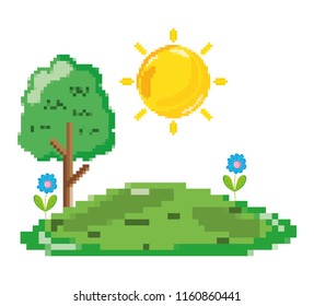 Pixelated forest scenery