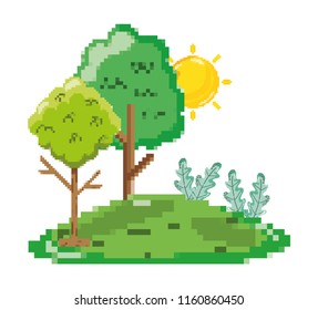 Pixelated forest scenery