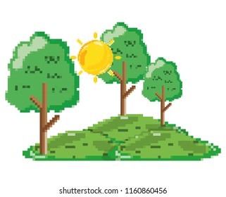 Pixelated forest scenery