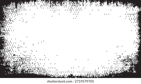 Pixelated Frame Black and White Square Distorted Elements Distressed Texture for Retro Designs
