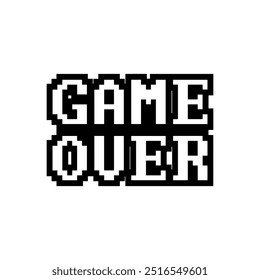 Pixelated "Game Over" text in black and white. Vector icon design.