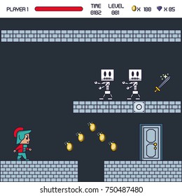 pixelated game scenery icons vector illustration graphic design