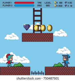 pixelated game scenery icons vector illustration graphic design