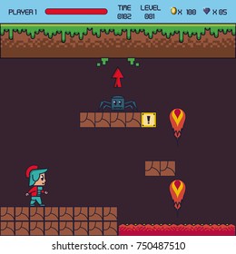 pixelated game scenery icons vector illustration graphic design