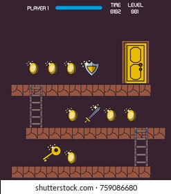pixelated game scenery icons vector illustration graphic design