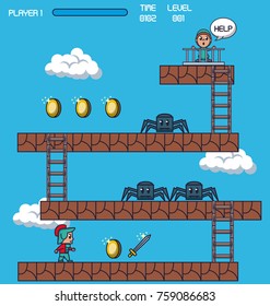 pixelated game scenery icons vector illustration graphic design