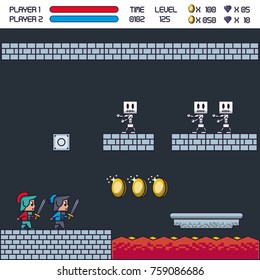 pixelated game scenery icons vector illustration graphic design