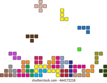 Pixelated game tetris - vector colorful pattern with bricks.