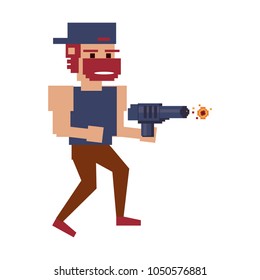 Pixelated ganster with handgun