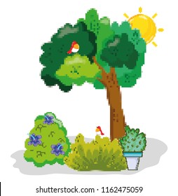 Pixelated garden scenery