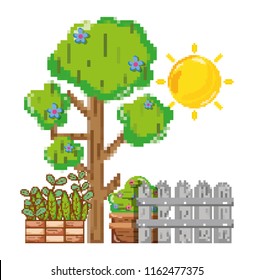 Pixelated garden scenery