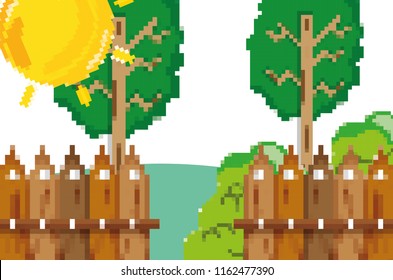 Pixelated garden scenery
